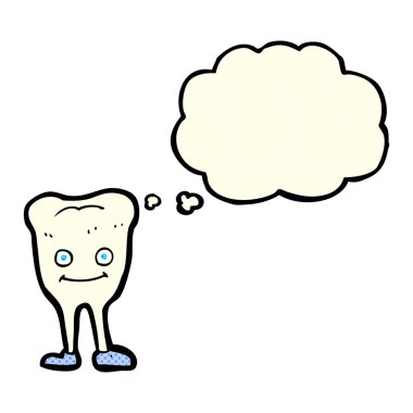 Düşünce baloncuklu mutlu diş çizgi filmi