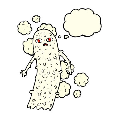 Düşünce baloncuklu hayaletli karikatür.