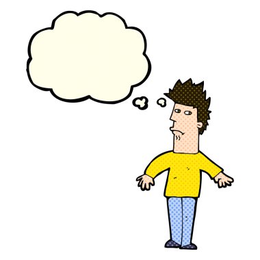 Düşünce baloncuğu olan endişeli bir adam.