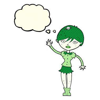 Düşünce baloncuğuyla sallanan vampir kız.