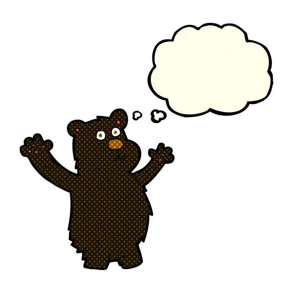 Cartoon grappige zwarte beer met gedachte bubble — Stockvector