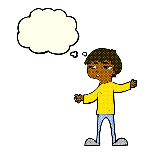 Dessin animé ennuyé garçon avec bulle de pensée — Image vectorielle