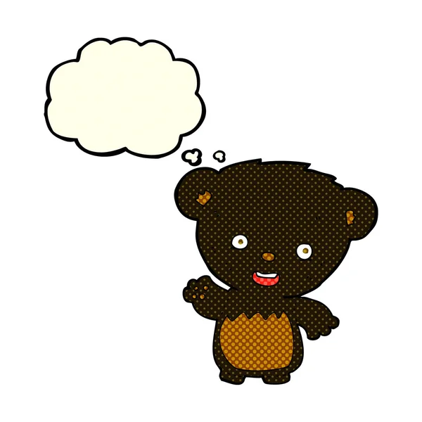 Мультфильм черный медвежонок машет мыслей пузырь — стоковый вектор