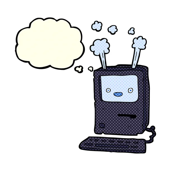 Cartoon old computer with thought bubble — Stock Vector