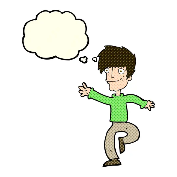 Karikatür mutlu adam düşünce balonu ile dans — Stok Vektör