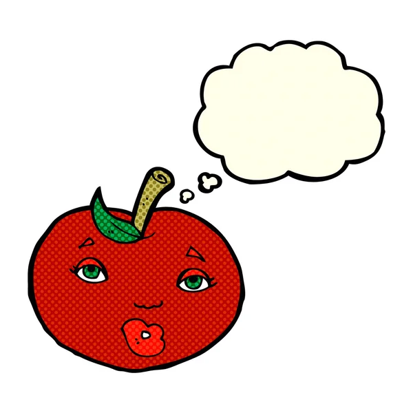 Kreskówki jabłko z twarzy z bańki myślowej — Wektor stockowy