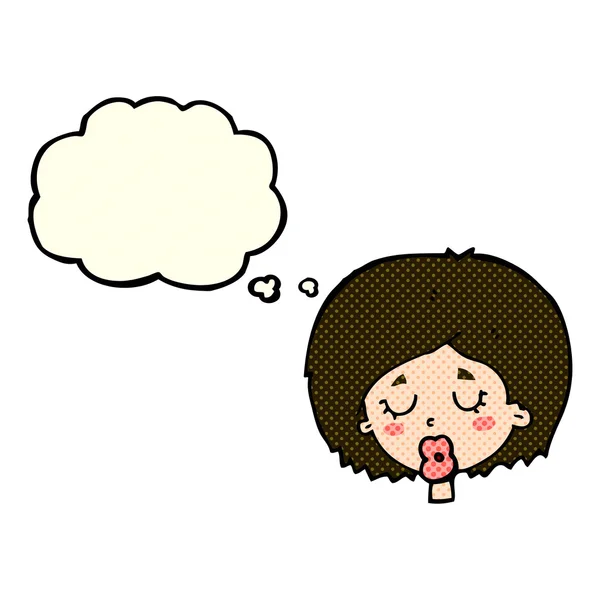 Cartoon woman with eyes closed with thought bubble — Stock Vector