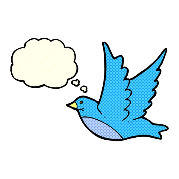 Dessin animé oiseau volant avec bulle de pensée — Image vectorielle