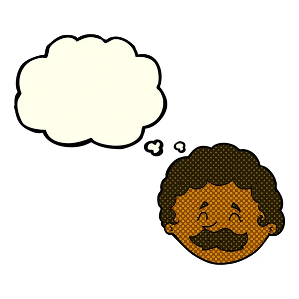 Hombre de dibujos animados con bigote con burbuja de pensamiento — Vector de stock