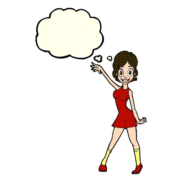 Καρτούν κορίτσι κόμμα με φούσκα σκέψης — Διανυσματικό Αρχείο