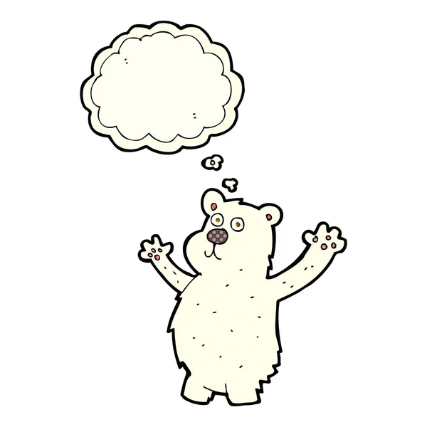 Γελοιογραφία αστεία πολική αρκούδα με φούσκα σκέψης — Διανυσματικό Αρχείο
