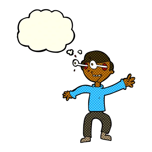 Kreslený užaslý chlapec s myšlenkovou bublinou — Stockový vektor