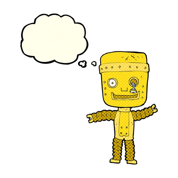 Robot drôle d'or de dessin animé avec bulle de pensée — Image vectorielle