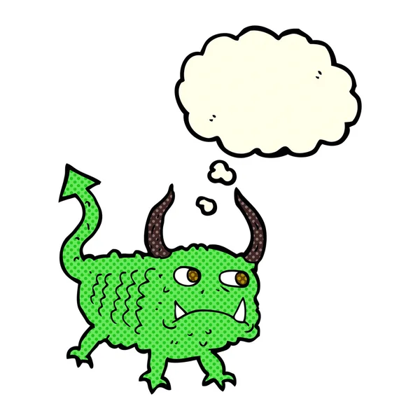 Cartoon kleine demon met gedachte zeepbel — Stockvector