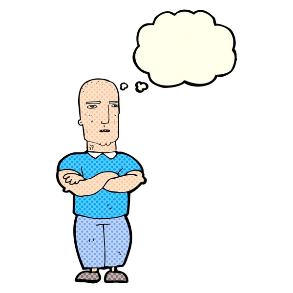 Cartoon annoyed bald man with thought bubble — Stock Vector