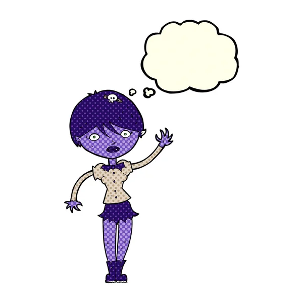 Desenho animado vampiro menina acenando com pensamento bolha —  Vetores de Stock