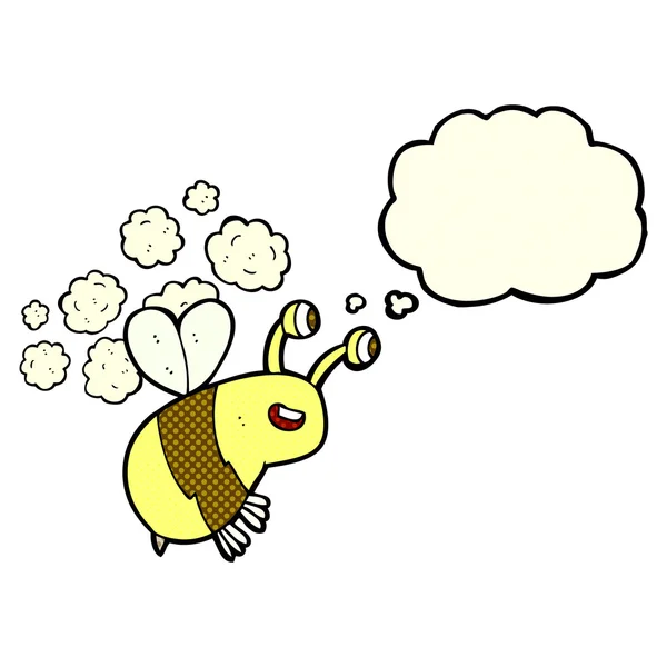 Dessin animé abeille heureuse avec bulle de pensée — Image vectorielle