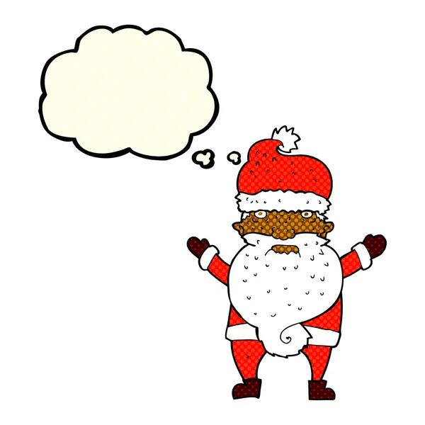 Cartoon chagrijnige santa met gedachte zeepbel — Stockvector