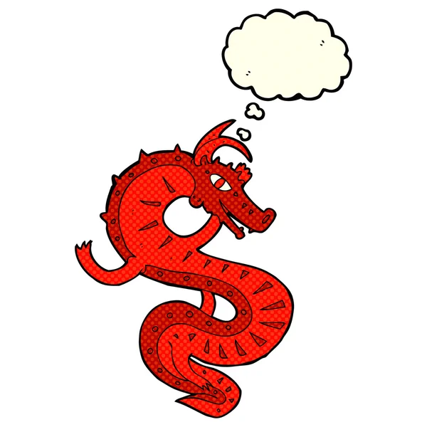 Dessin animé dragon saxon avec bulle de pensée — Image vectorielle