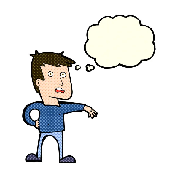 Cartoon man maken kamp gebaar met gedachte zeepbel — Stockvector