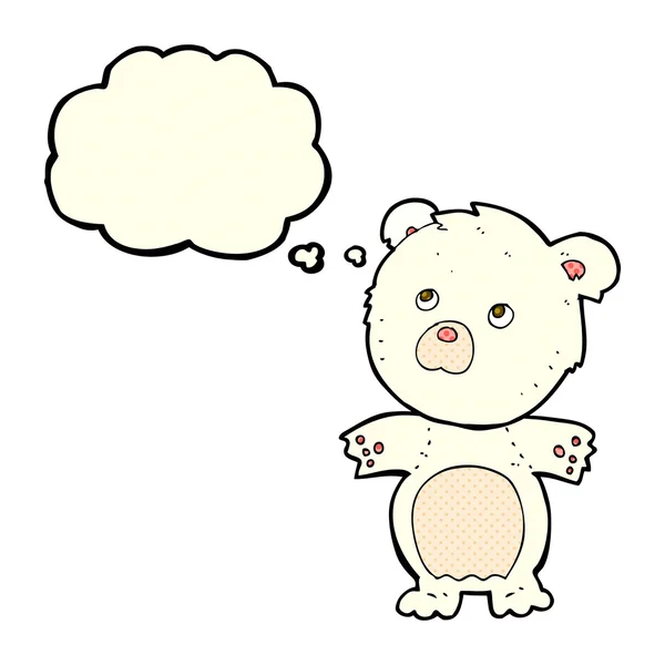 Urso de pelúcia engraçado desenhos animados com bolha pensamento — Vetor de Stock