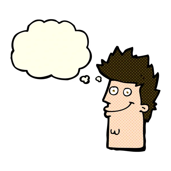 Dibujos animados cara de hombre feliz con burbuja de pensamiento — Vector de stock