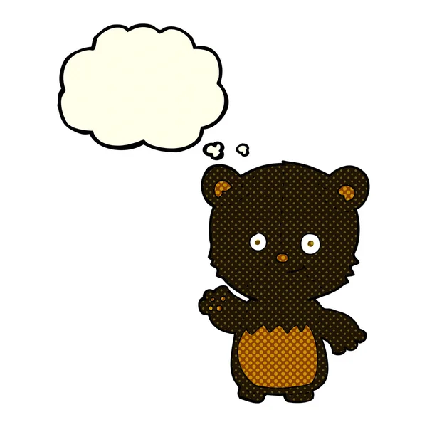Dessin animé ours noir agitant avec bulle de pensée — Image vectorielle