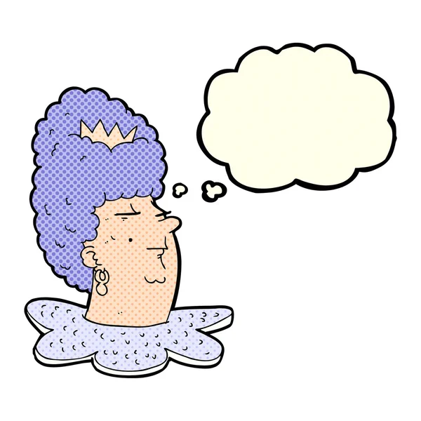 Karikatur Königin Kopf mit Gedankenblase — Stockvektor