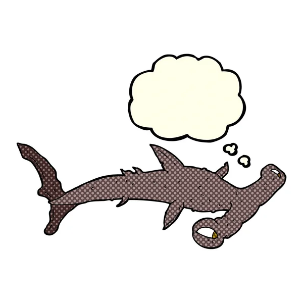 Tiburón martillo de dibujos animados con burbuja de pensamiento — Vector de stock