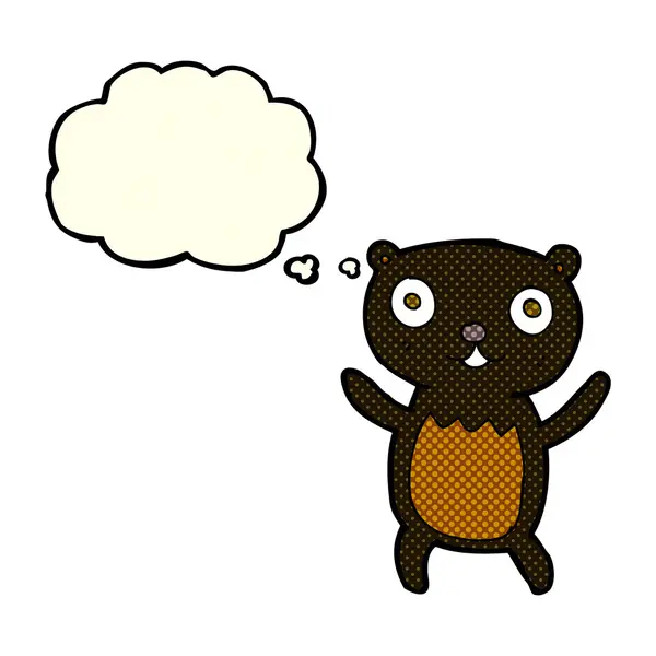 Cartoon black bear cub med tankebubbla — Stock vektor