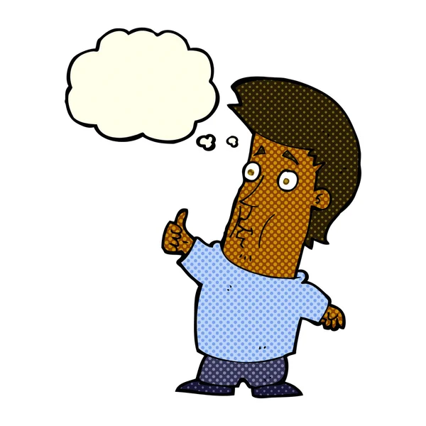 Καρτούν άνθρωπος δίνει αντίχειρες επάνω σημάδι με φούσκα σκέψης — Διανυσματικό Αρχείο