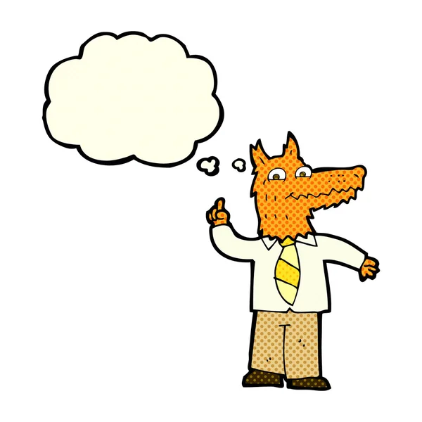 Cartoon zakelijke fox met idee met gedachte bubble — Stockvector