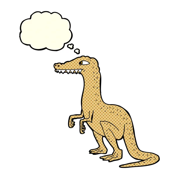 Dinossauro cartoon com bolha de pensamento — Vetor de Stock