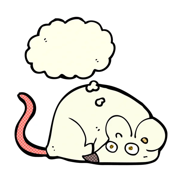 Tikus putih kartun dengan gelembung pemikiran - Stok Vektor
