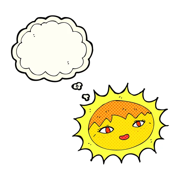 Dibujos animados bonito sol con burbuja de pensamiento — Vector de stock