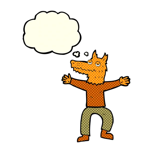 Cartoon fox man met gedachte zeepbel — Stockvector