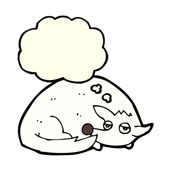 Cartone animato arricciato cane con bolla di pensiero — Vettoriale Stock