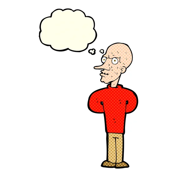 Cartoon evil bald man with thought bubble — Stock Vector