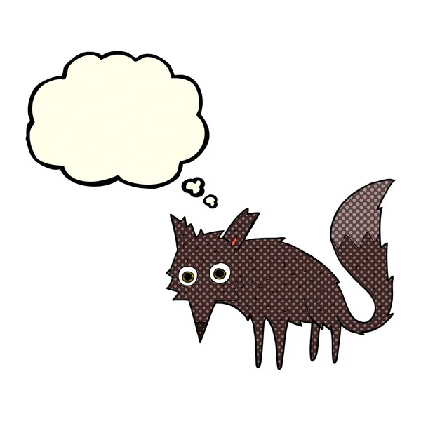 Lustiger Cartoon kleiner Wolf mit Gedankenblase — Stockvektor