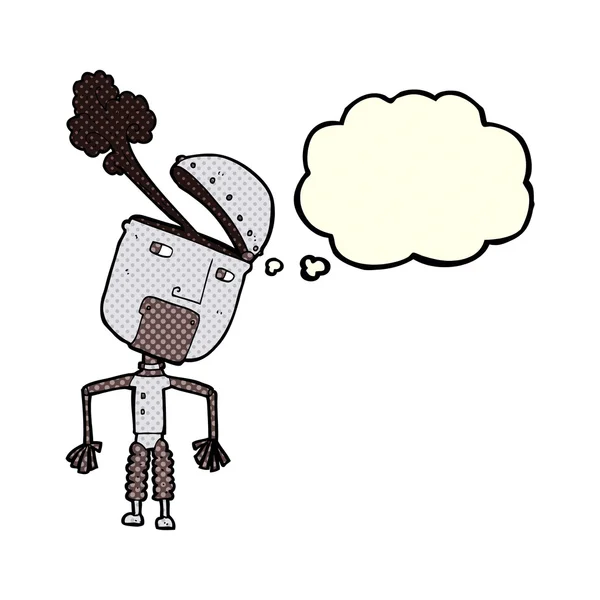 Γελοιογραφία αστείο ρομπότ με φούσκα σκέψης — Διανυσματικό Αρχείο
