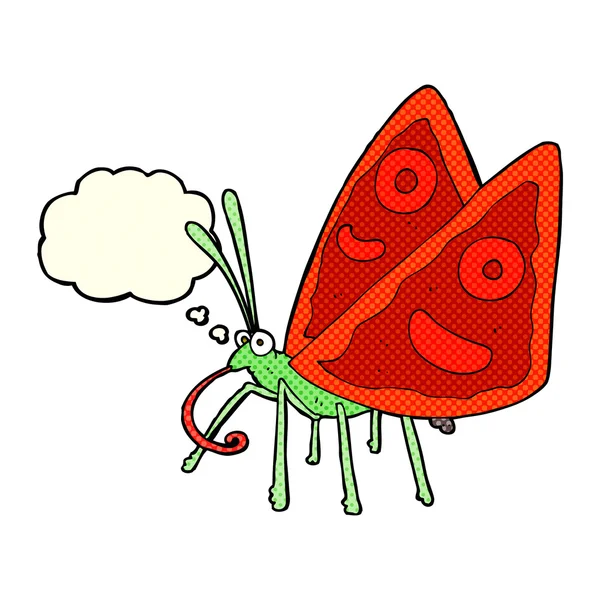Desenho animado borboleta engraçada com bolha de pensamento — Vetor de Stock