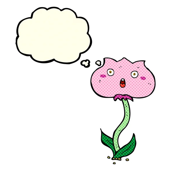 Dibujos animados flor conmocionada con burbuja de pensamiento — Vector de stock