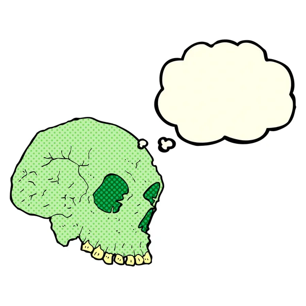 Мультяшний сумний череп з мисленням бульбашка — стоковий вектор