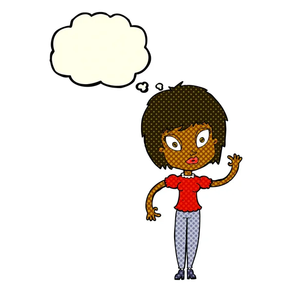 Cartoon mooi meisje met gedachte zeepbel — Stockvector