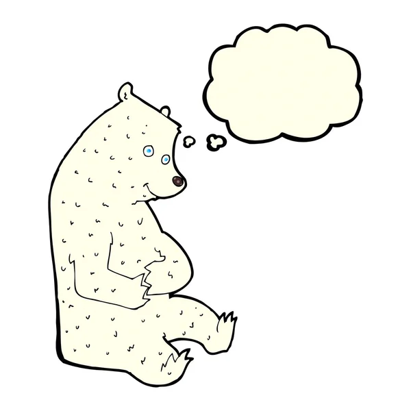 Dessin animé ours polaire heureux avec bulle de pensée — Image vectorielle