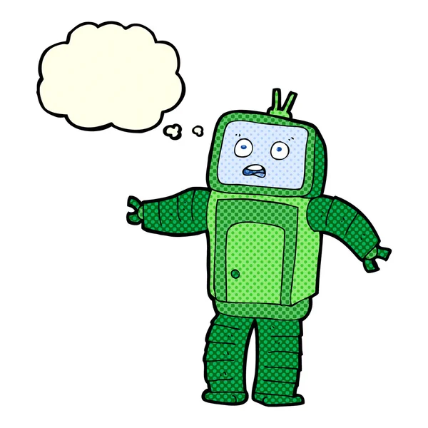 Desenho animado robô engraçado com bolha de pensamento — Vetor de Stock