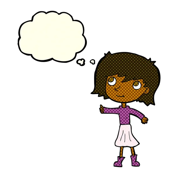 Dibujos animados chica feliz con burbuja de pensamiento — Archivo Imágenes Vectoriales