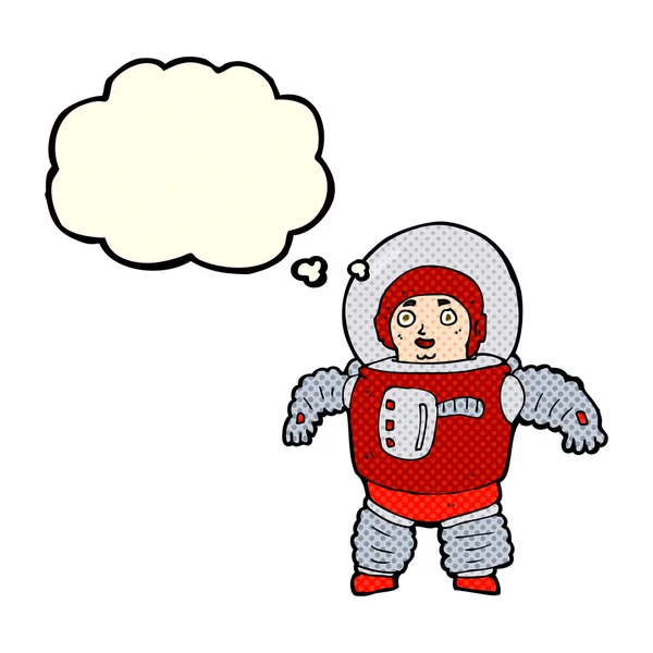 Cartoon homem do espaço com bolha pensamento — Vetor de Stock