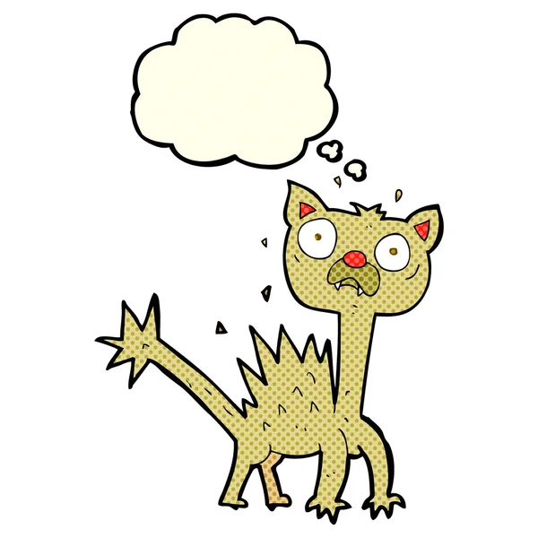 Dibujos animados gato asustado con burbuja de pensamiento — Vector de stock