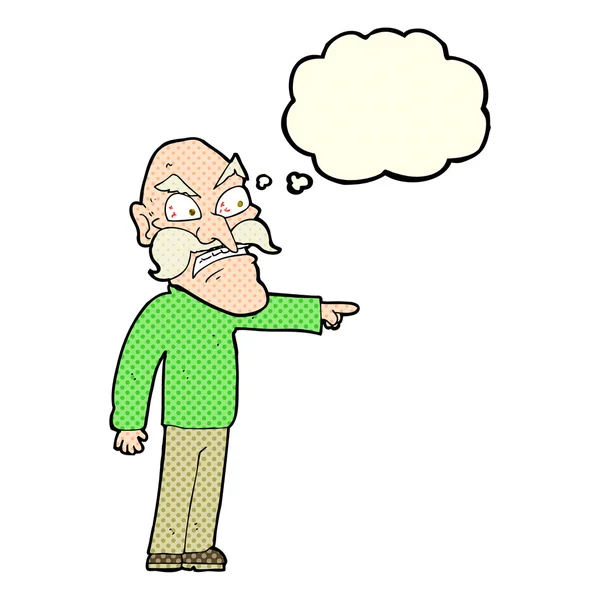 Cartoon furious old man with thought bubble — Stock Vector